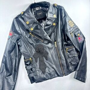 Rocawear Faux Leather Jacket Y2K SZ L Hip‎ Hop Music Vintage Biker 90s Retro